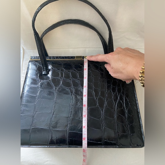 Vintage Deauville Black Crocodile Skin Leather Handbag With Two Handles - Picture 9 of 16